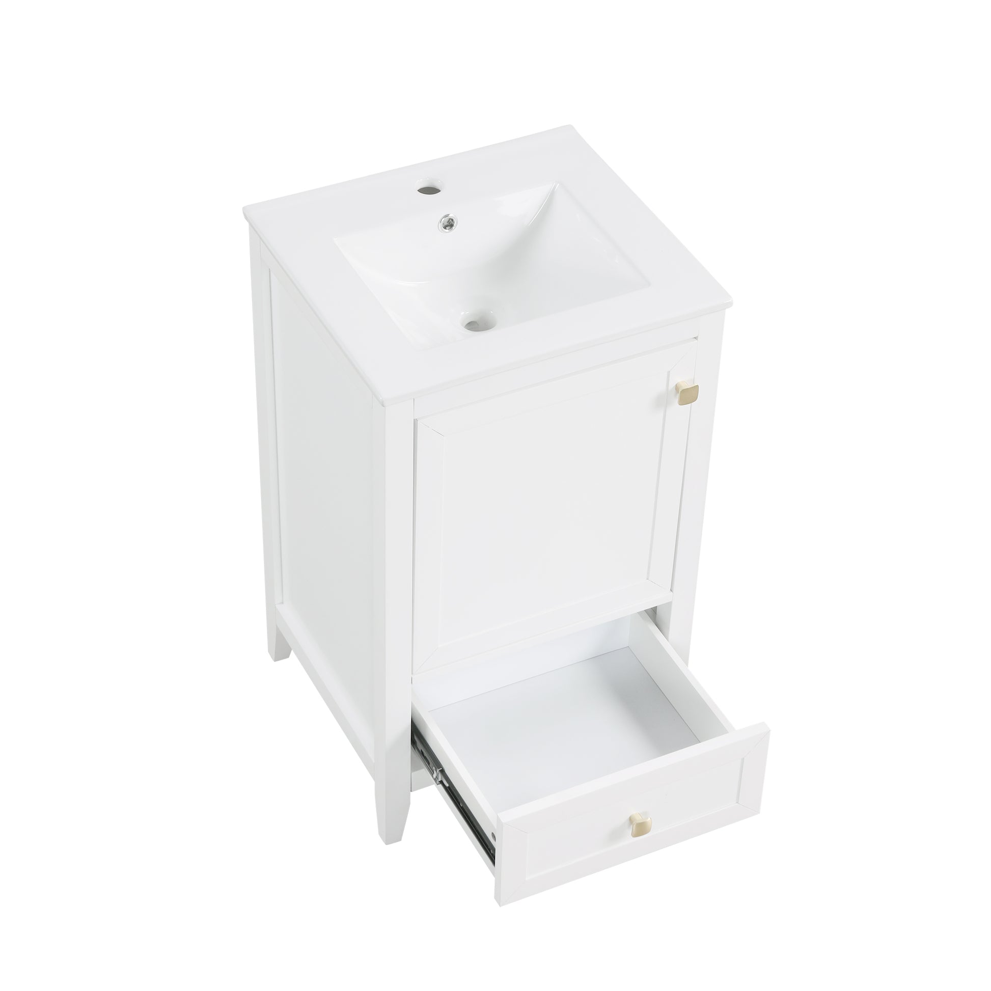 20" Bathroom Vanity With Sink, Bathroom Cabinet With Soft Closing Door, Storage Rack And A Drawer, White White Mdf