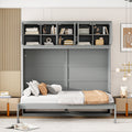 Full Size Murphy Bed Wall Bed With Top Cabinets,Gray Full Gray Plywood