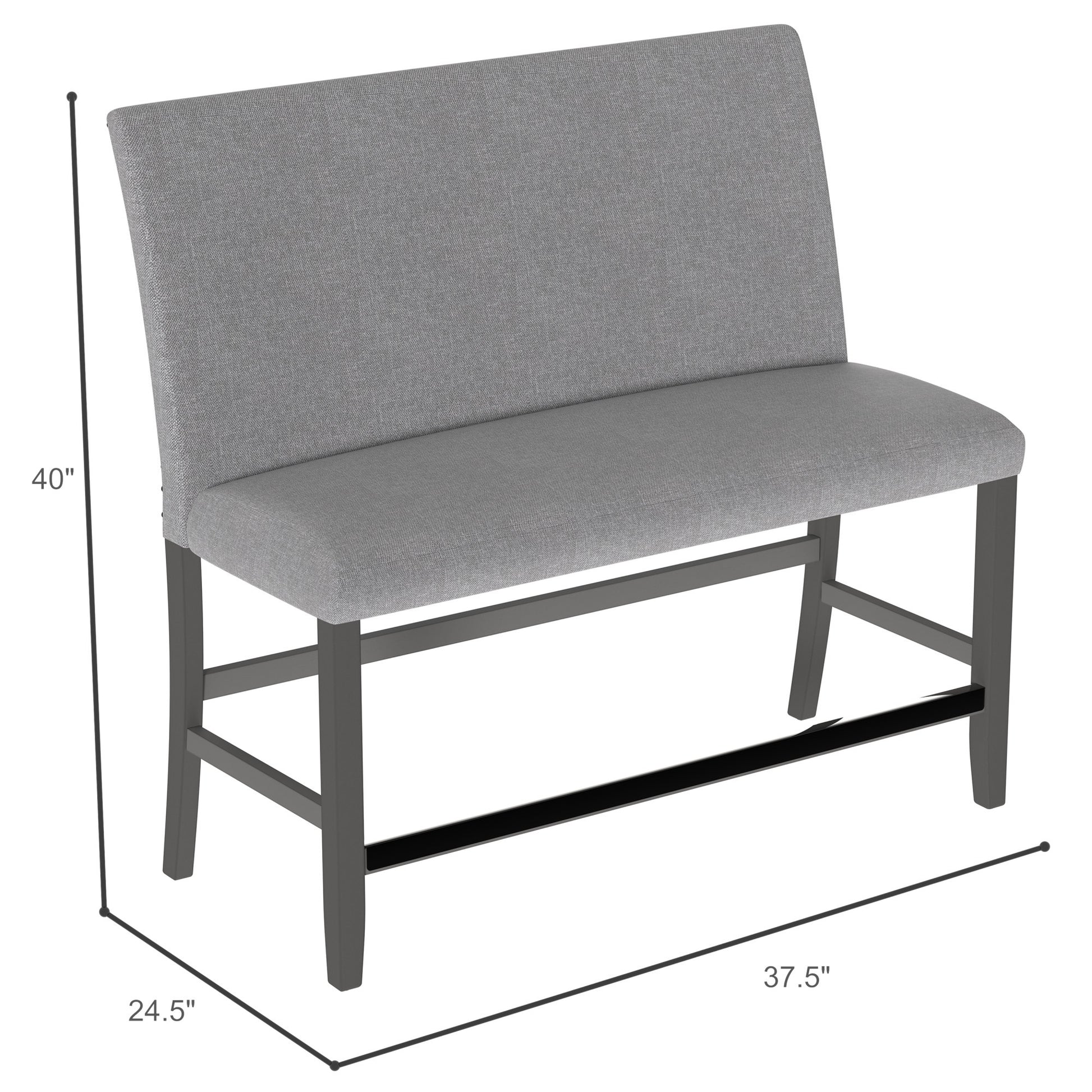 Glimm Gray Upholstered Bench With Back Gray Foam Engineered Wood