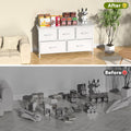 5 Drawers Dresser For Bedroom, Kidsroom Furniture, Wide Chest Of Drawers, Storage Organizer Units With Fabric Bins For Closet, White, Metal Frame, Waterproof Wood Top, Adjustable Feet White Wood