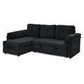 Corduroy Tufted Upholstered Sleeper Sectional Sofa, L Shaped Modular Convertible Sofa With Reversible Storage Chaise, Pull Out Sleep Couch Bed And Reclining Backrest Perfect For Living Space, Black Full Black Corduroy