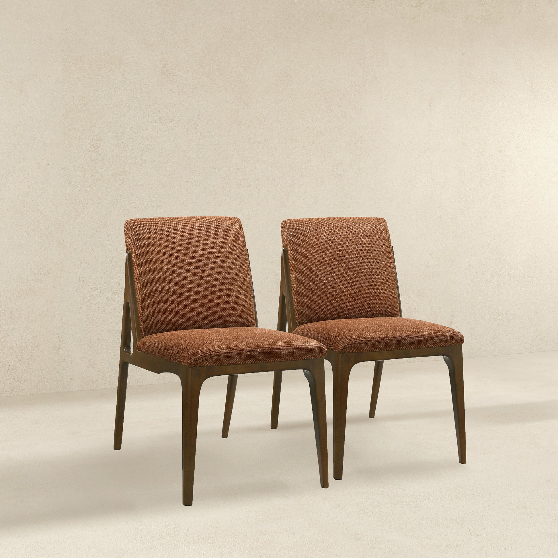 Grivelle Orange Fabric Dining Chair Set Of 2 Solid Brown,Orange Brown Dining Room Foam Wipe Clean Mid Century Modern Dining Chairs 1 Foam Fabric,Solid Wood