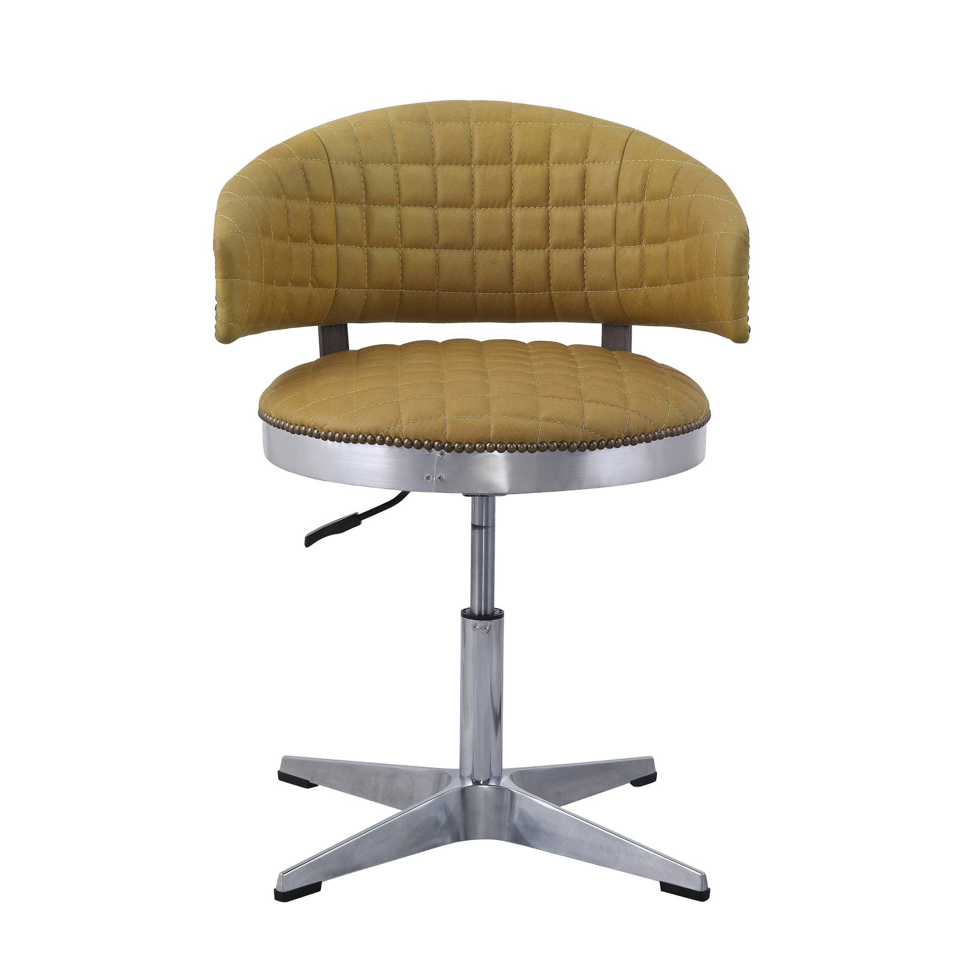Turmeric And Chrome Adjustable Swivel Tufted Stool Yellow Primary Living Space Leather