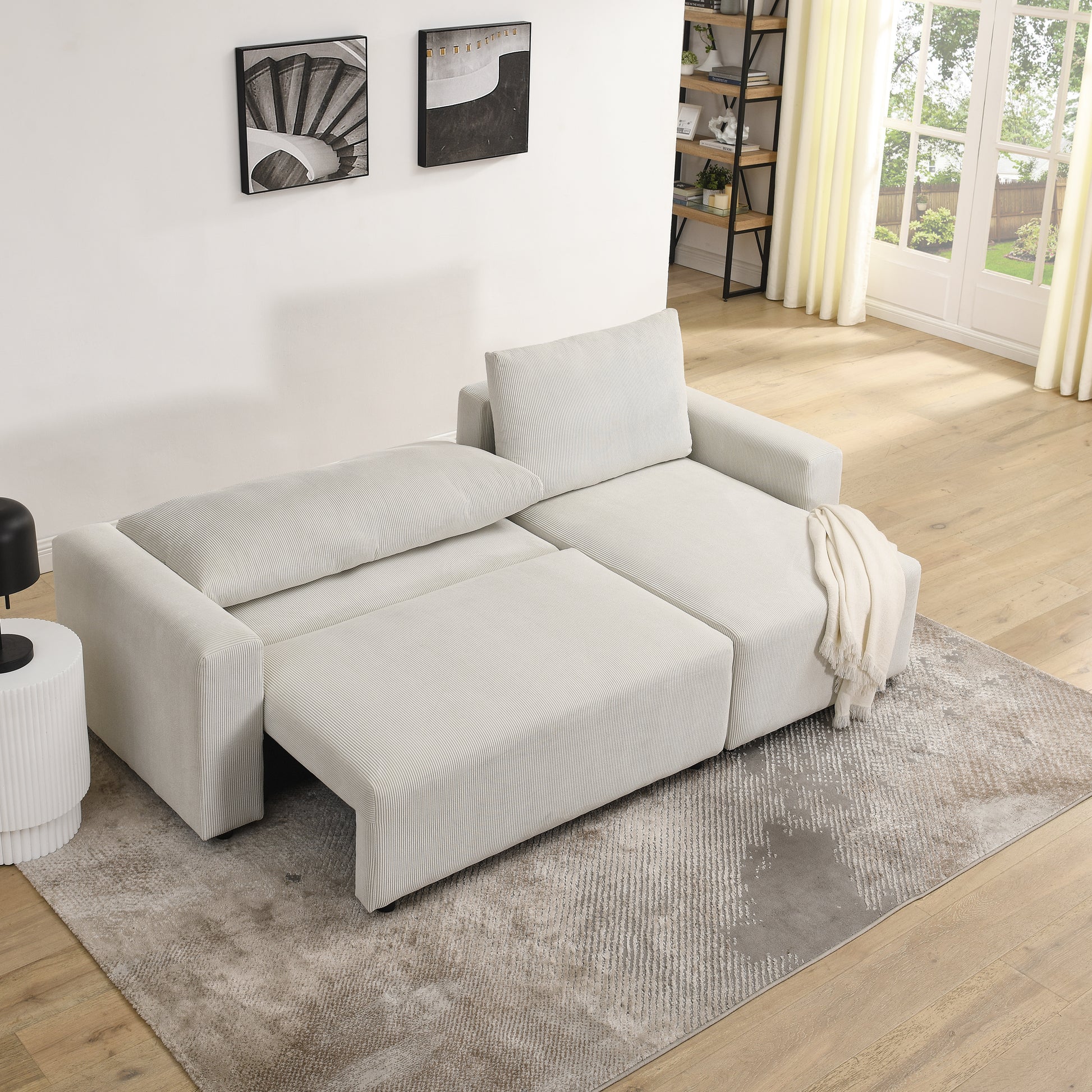 Modular Corduroy Upholstered 3 Seater Sofa Bed With Storage For Home Apartment Office Living Room, Free Combination, L Shapedbeige Beige Wood Primary Living Space Medium Soft Pillow Back Eucalyptus Square Arms Foam Corduroy 3 Seat