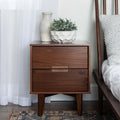 Mid Century Modern 2 Drawer Solid Wood Nighstand With Cutout Handles Walnut Walnut Mdf Pine