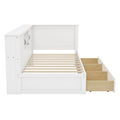 L Shaped Bed Frame With Drawer And And Bookcase,Corner Bed Wooden Captain Bed With Led Downlight And Usb Port For Small Room,Bedroom, Guest Room, Twin Size, White Box Spring Not Required Twin White Wood Bedroom Mid Century Modern,Modern Pine Bed Frame