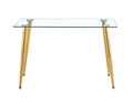 Modern Minimalist Rectangle Glass Dining Table Set Of 5Transparent Glass Tabletop And Electroplate Metal Legs, Suitable For Kitchens, Restaurants, And Living Rooms Golden White Metal