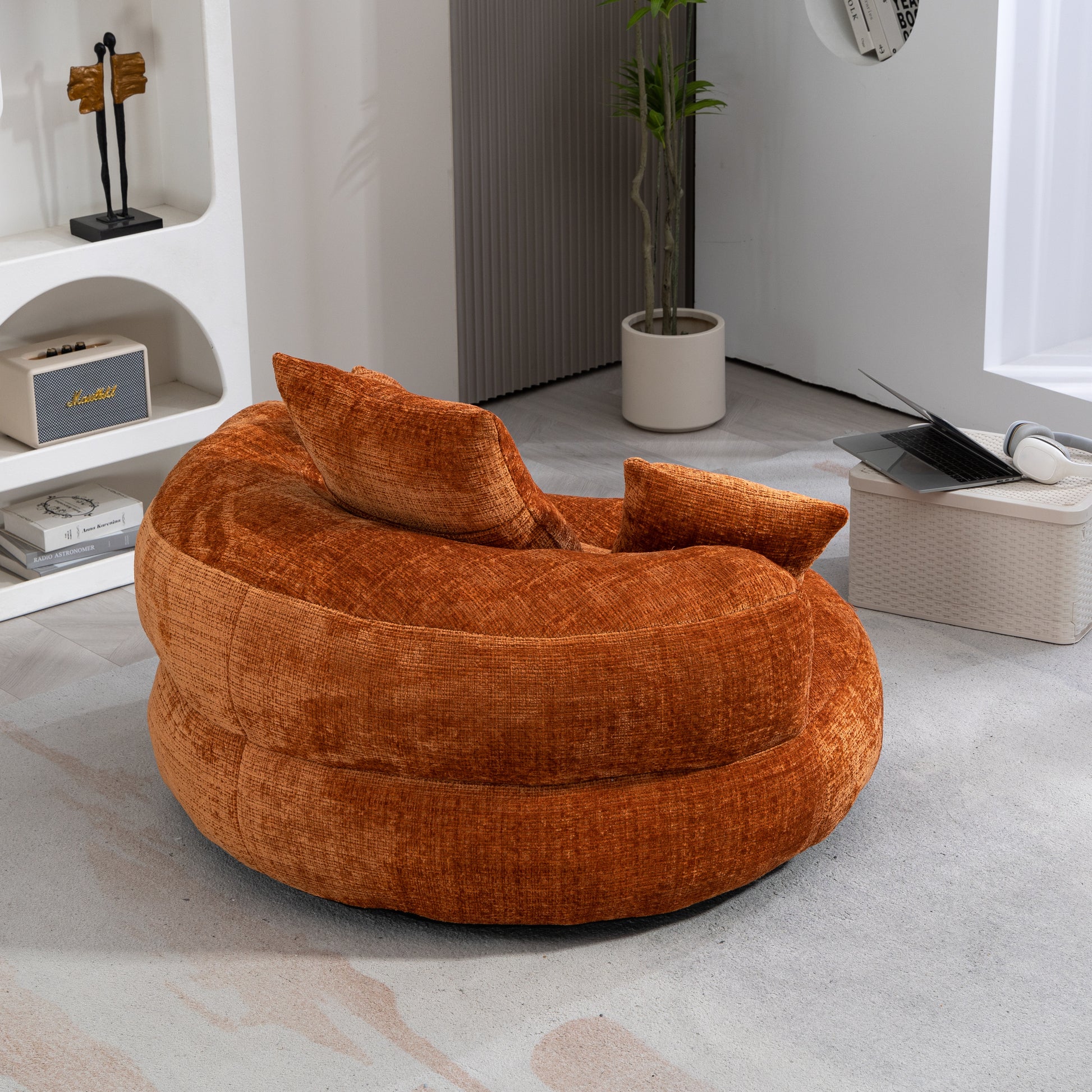 Coolmore Lazy Sofa Durable Comfort Lounger High Back Bean Bag Chair Couch With Three Pillows For Adults And Kids, Indoor & Outdoor, Single Gaming Sofa Chair For Bedroom,Office Orange Chenille Orange Foam Chenille 1 Seat
