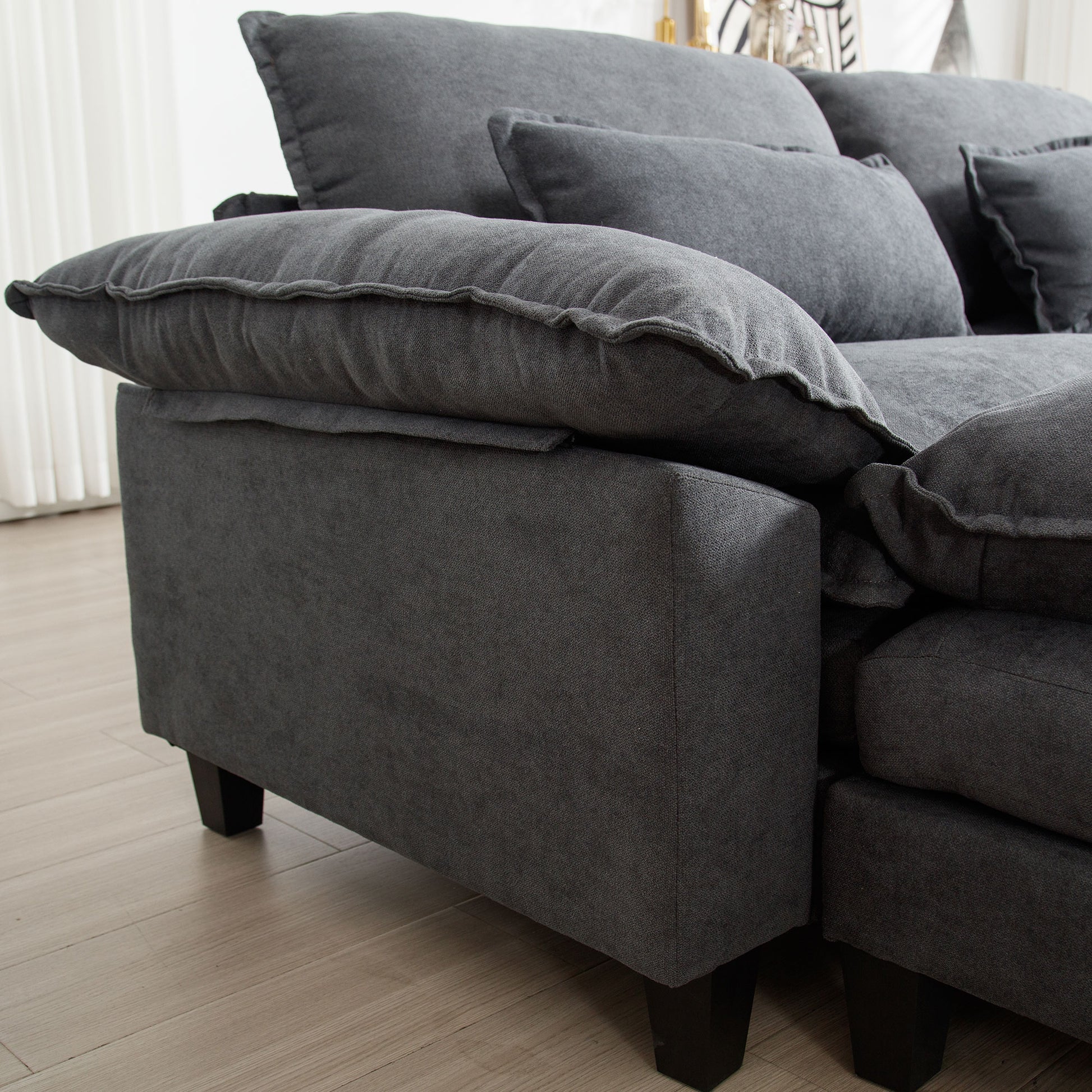 154.8" Oversized Modular Sofaice Velvet Large U Shaped Couch Comfy Upholstered 4 Seat Sofa With 2 Ottoman, 4 Lumbar Pillow, Deep Seat Couch For Living Room Dark Gray Primary Living Space Modern Foam Polyester 6 Seat