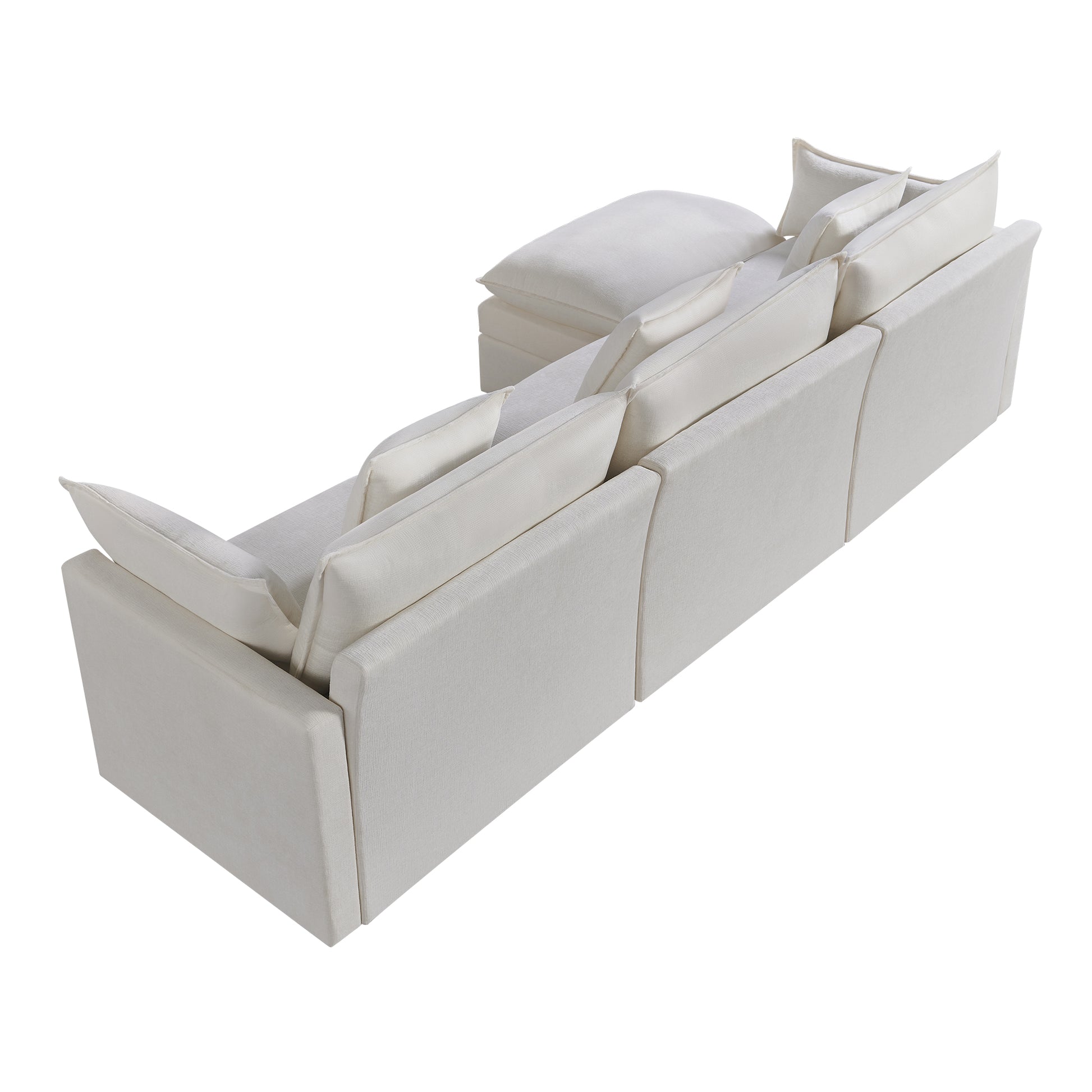 108.66"Modern Chenille L Shaped Sectional Sofa With Convertible Chaise, Comfy Cloud Couch Deep Sectional Sofa With Ottomans For Living Room White Wood Foam Chenille 3 Seat