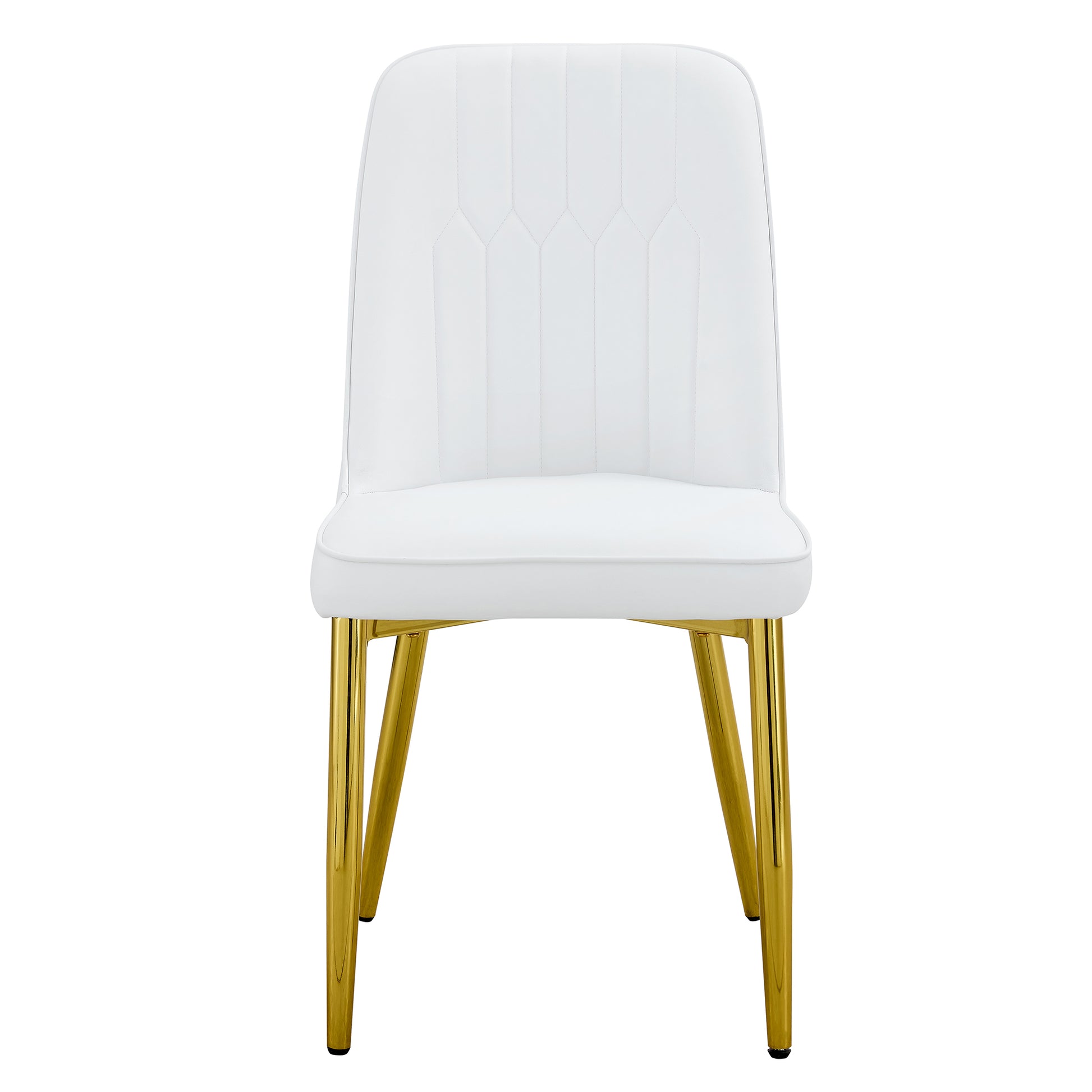 2 Modern Dining Chairs, Sleek Pu Leather Backrest, And Gold Metal Legs Bring A Comfortable Home Experience To The Kitchen, Bedroom, And Office. White Pu