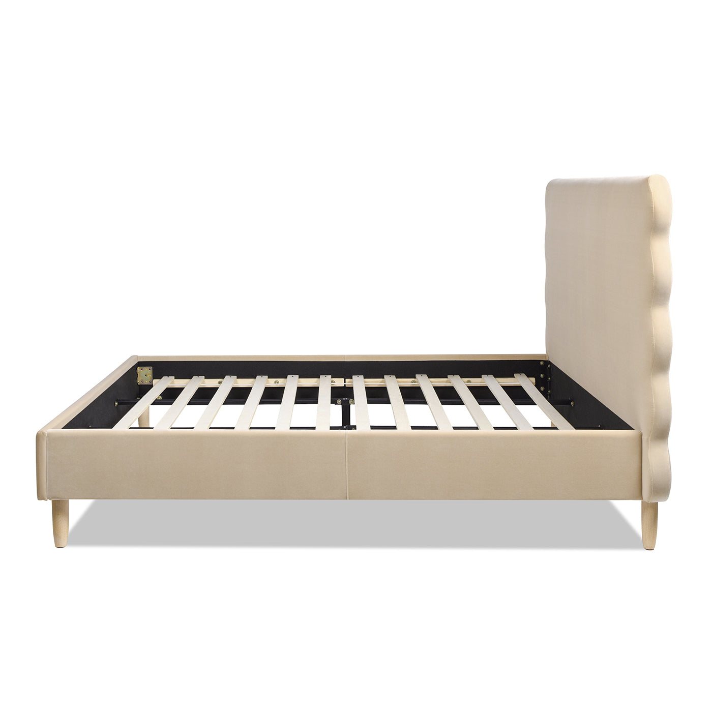 Stockholm Modern Wavy Headboard Platform Bed, King, Fawn Brown Performance Velvet King Brown Wood Foam Velvet Velvet