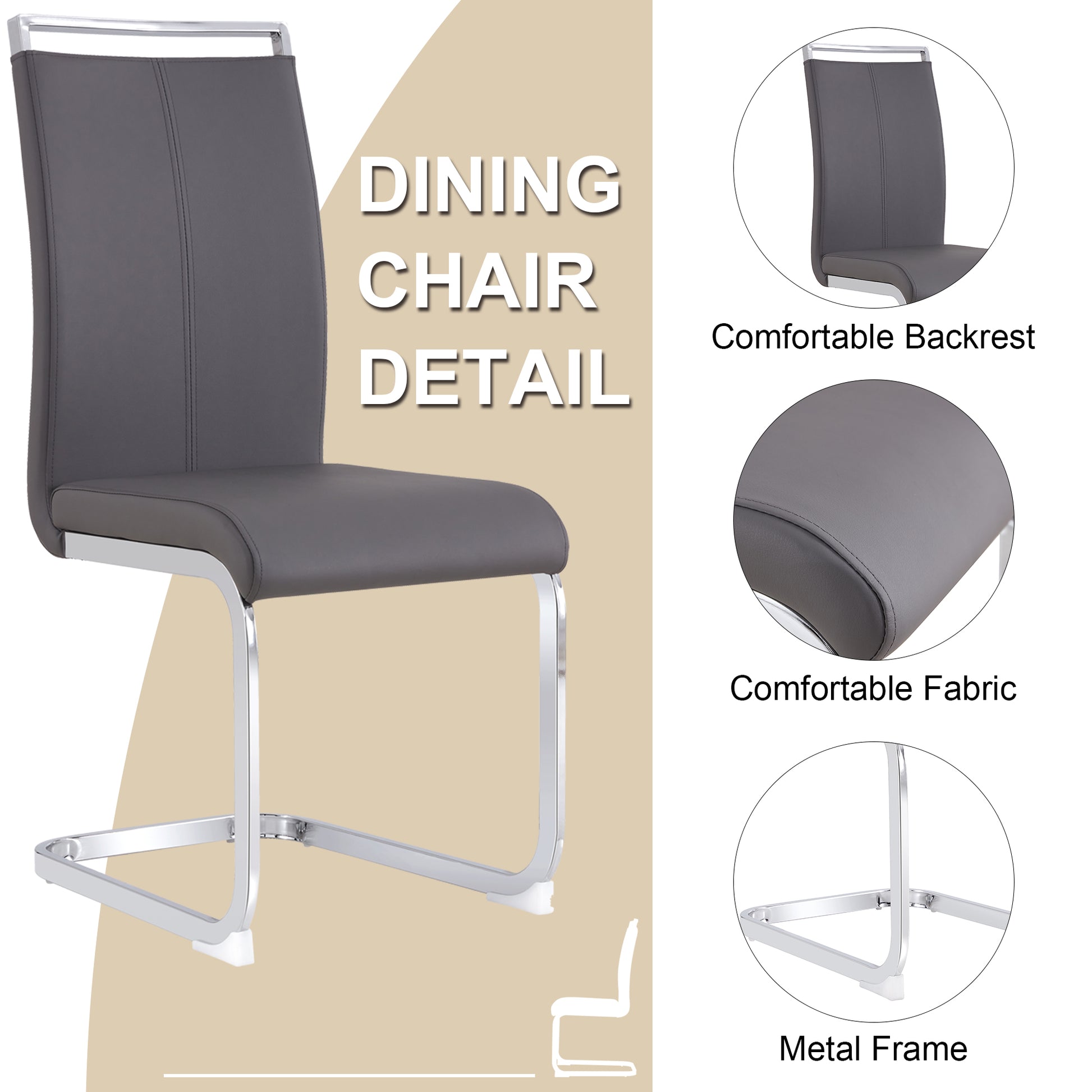 Table And Chair Set.A Rustic Industrial Rectangular Mdf Black Dining Table With Mdf Desktop And Electroplated Silver Metal Legs.Paried With 4 Chairs With Pu Cushion And Metal Legs. Black,Dark Gray,Silver Seats 4 Mdf Metal