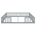 Double Twin Floor Bed With Fence, Guardrails, Without Door, Grey Twin Grey American Design Pine