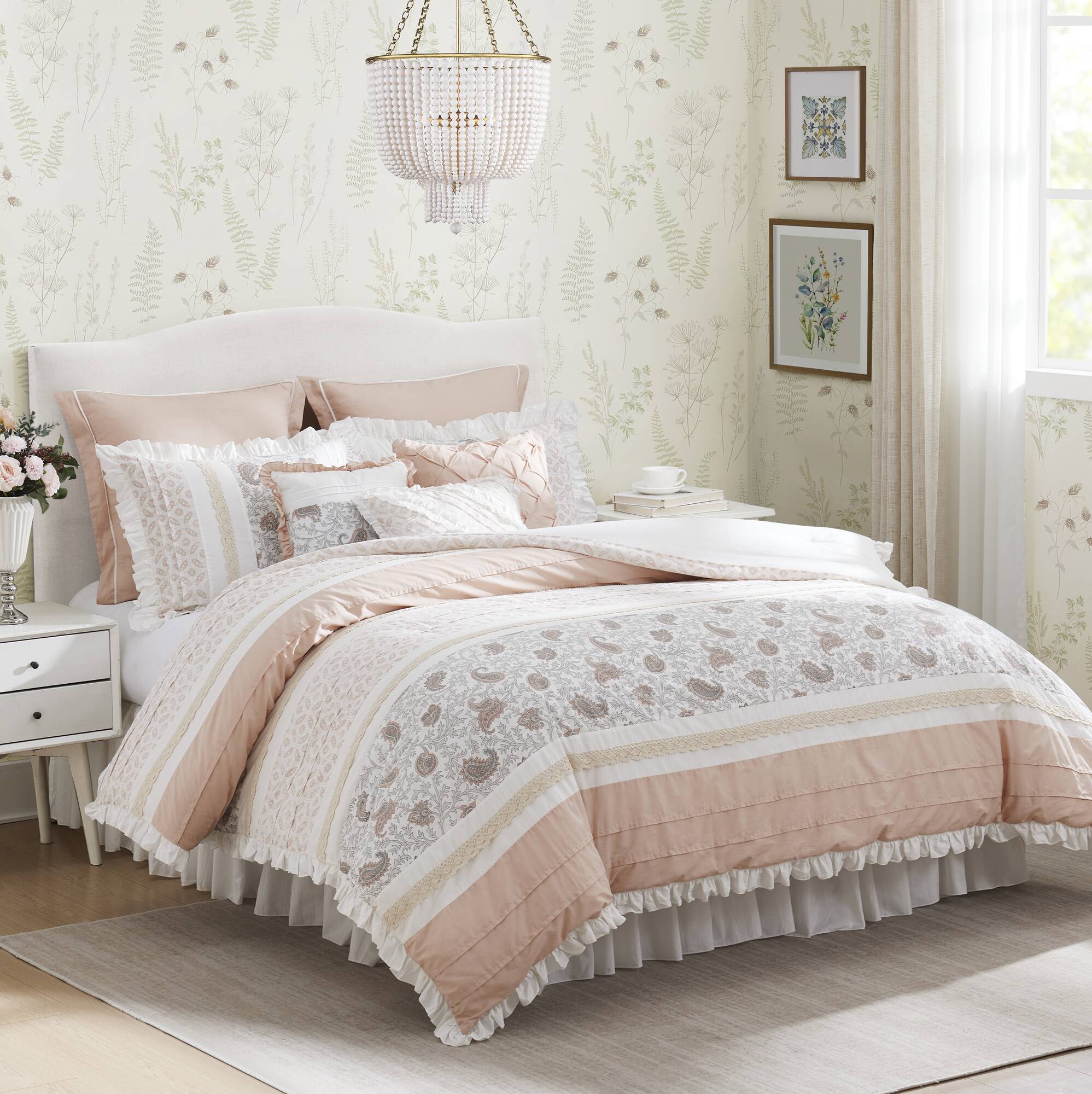 9 Piece Cotton Percale Comforter Set Blush Queen Queen Blush Polyester