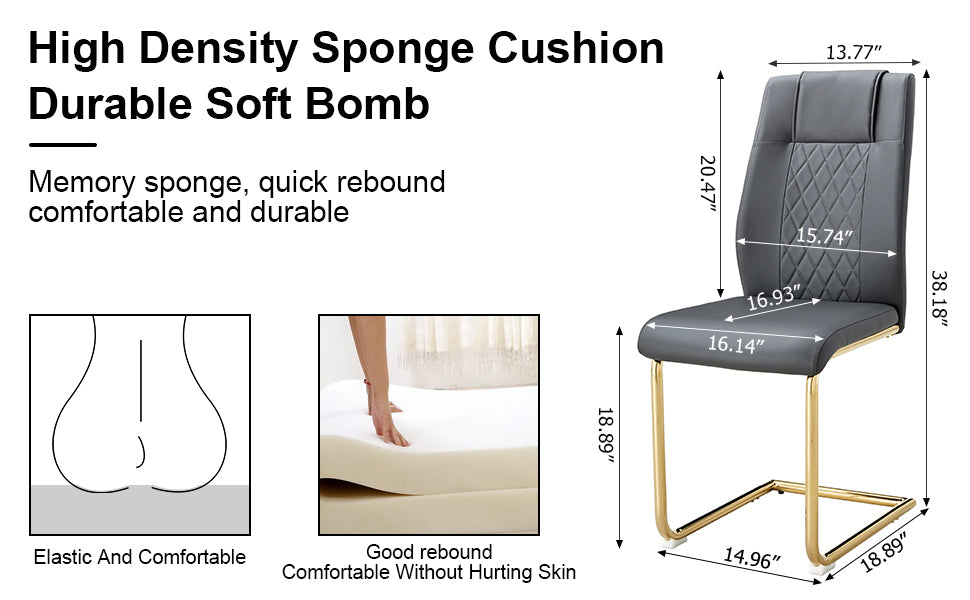 Table And Chair Set, The Table Is Equipped With A Marble Patterned Mdf Tabletop And Gold Table Legs.Dining Chairs,Gold Legged Upholstered Chairs Made Of Artificial Leather. Grey Gold Seats 6 Mdf