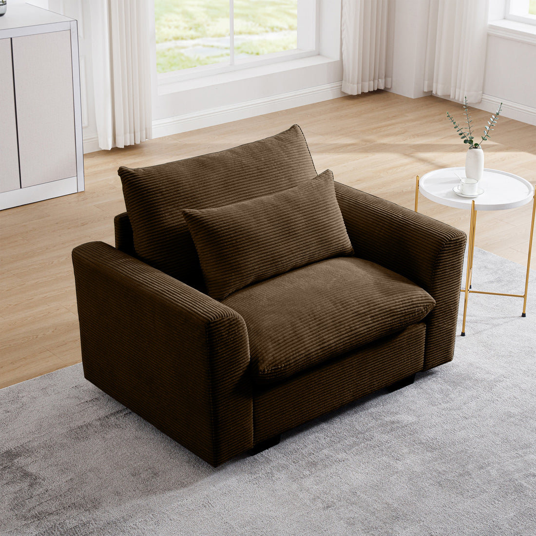 Brown Corduroy Deep Seat Single Sofa Accent Chair,Deep Seat Couch With Waist Pillow For Living Room Apartment Office Brown Corduroy 1 Seat