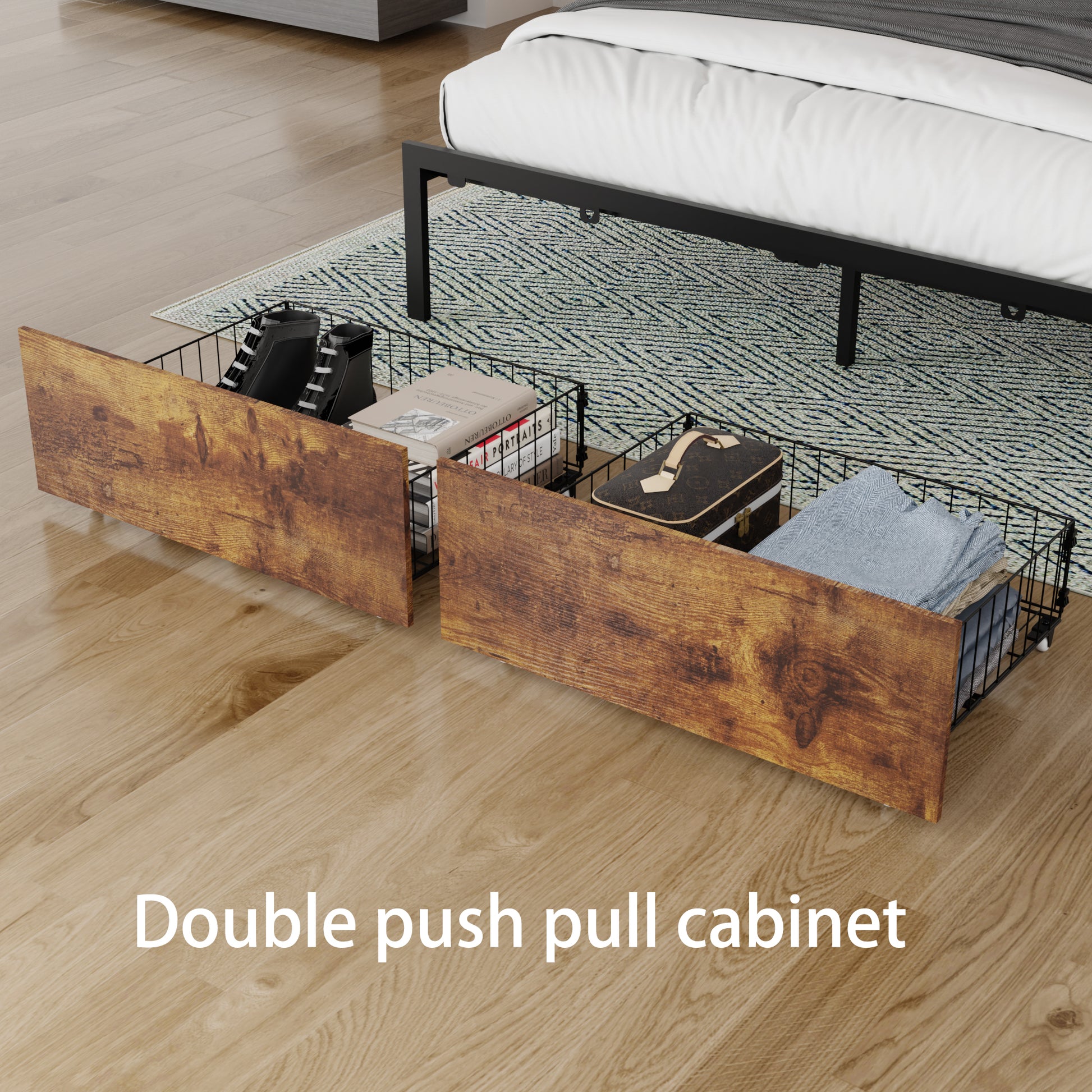 King Size Bed Frame With 2 Storage Drawers And Led Lights Headboard, Upholstered King Bed Frame With Charging Station, No Box Spring Needed, Easy Assembly Box Spring Not Required King Dark Brown Metal Bedroom Modern Bed Frame Velvet Mdf Metal