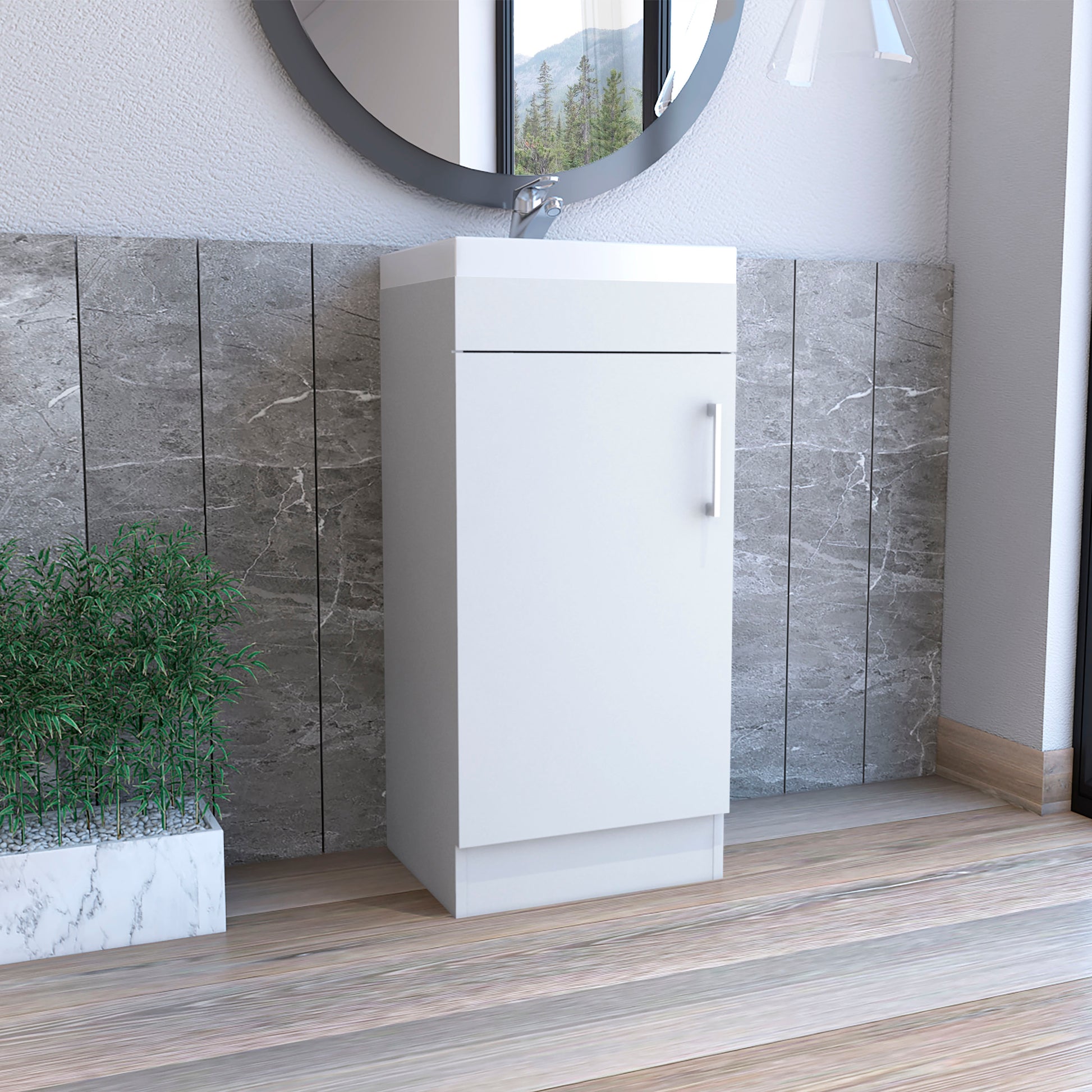 Bathroom Vanity, Single Door Cabinet, White White Solid Wood Mdf Engineered Wood
