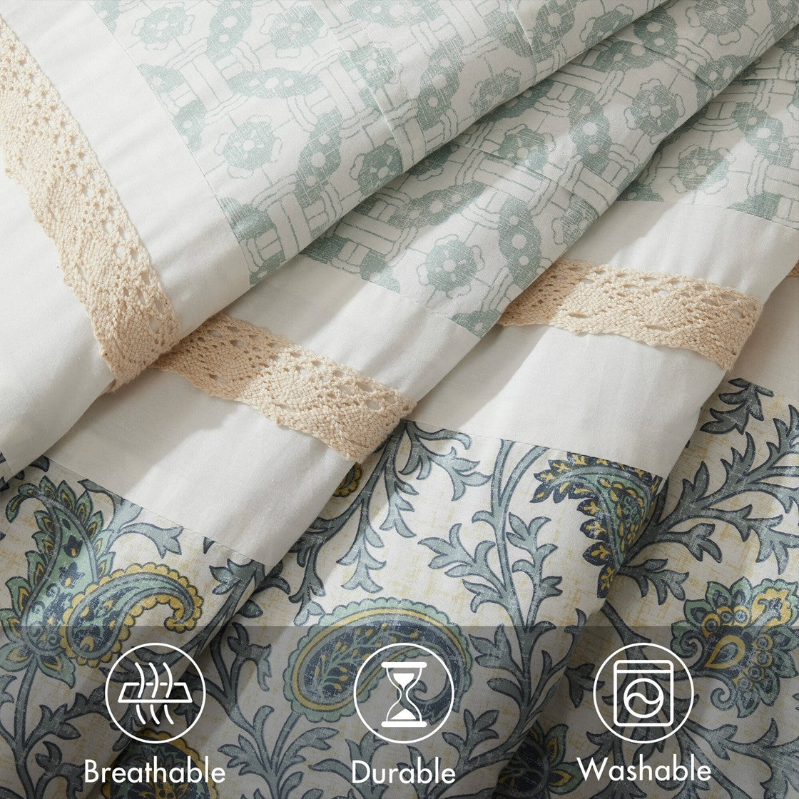 9 Piece Cotton Percale Comforter Set Aqua Queen Queen Aqua Polyester
