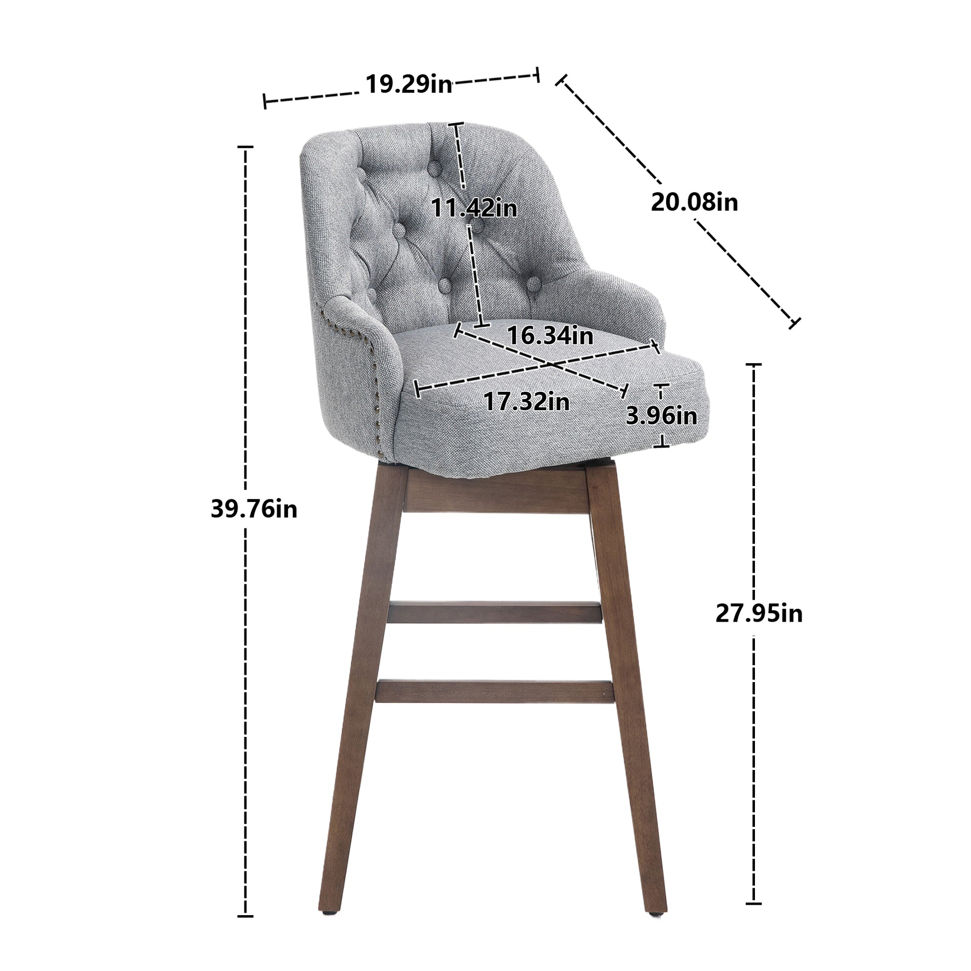 Coolmore Bar Stools Set Of 2 Counter Height Chairs With Footrest For Kitchen, Dining Room And 360 Degree Solid Wood Legs Swivel Bar Stools Set Of 2 Gray Linen Gray Foam Linen