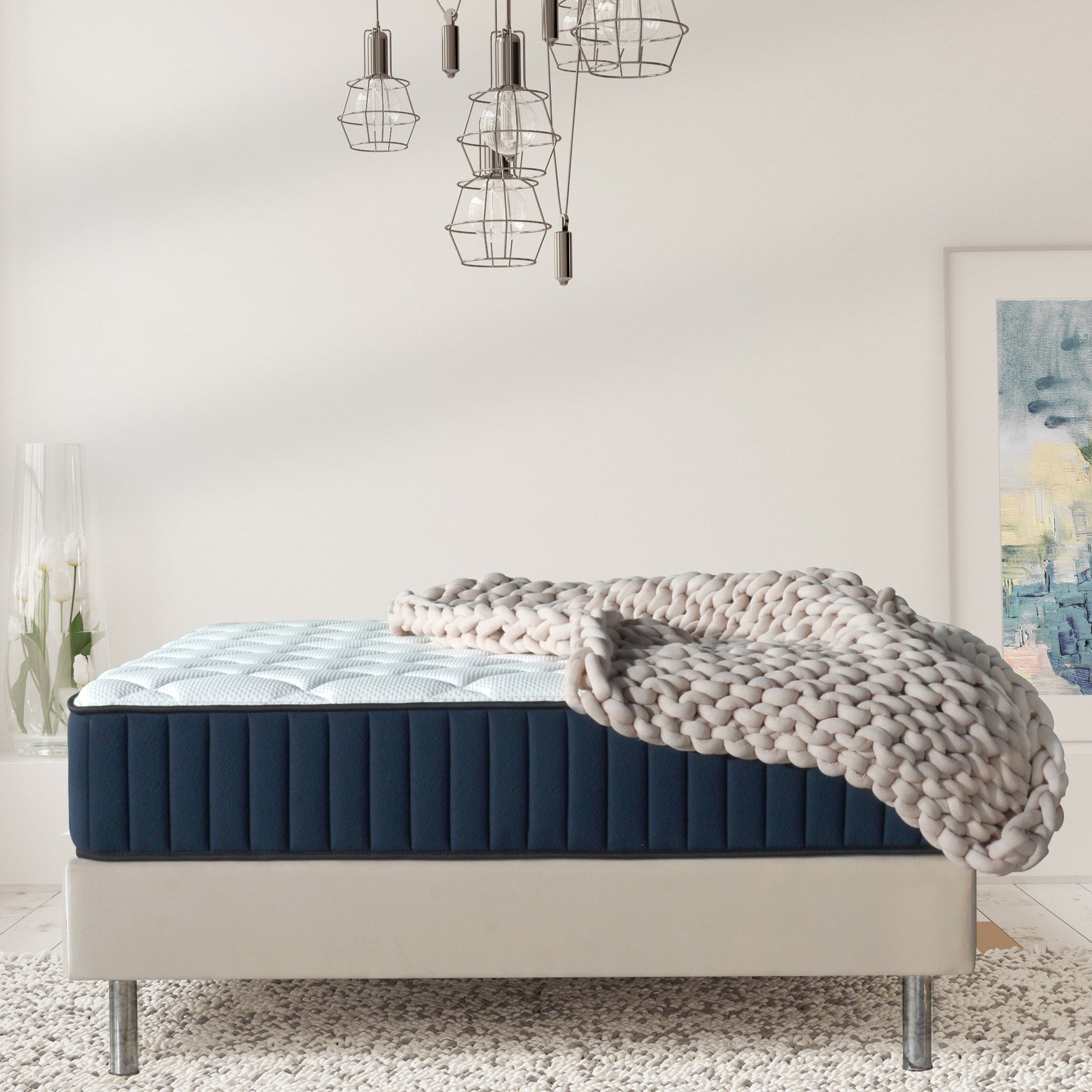 Twin Xl Size Serenity 12" Medium Tight Top Cooling Gel Memory Edge Support Pocket Spring Premium Hybrid Mattress White Black Blue Polyester Foam Spring Twin Xl
