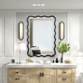 Solid Wood Wavy Rectangle Mirror Black 40