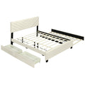 Queen Size Upholstered Platform Bed With Twill Headboard, Pullout Bed And Two Drawers, Flannel, Beige Queen Beige Mdf Lvl