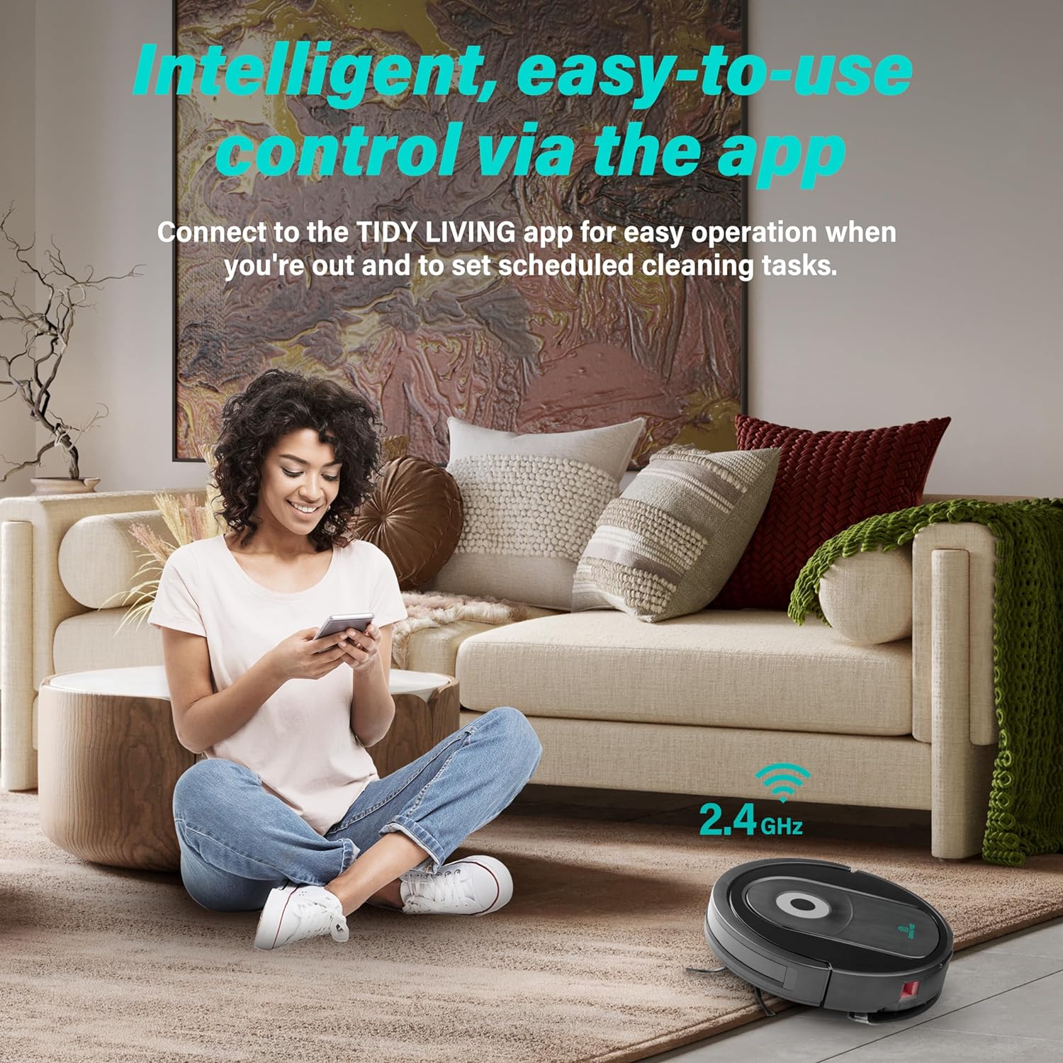 Robot Vacuum And Mop Combo, 4000Pa Automatic Vacuum Cleaner Robot With Watertank And Dustbin, Self Charging Smart Vacuum Robot Compatible With App, Perfect For Pet Hair, Hard Floor And Carpet Black