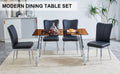 Table And Chair Set. Large Modern Rectangular Table With Brown Glass Top And Silver Metal Legs. It Comes With Soft And Comfortable Pu Seats, Faux Leather Upholstered Seats And Silver Metal Legs. Black,Brown Seats 4 Glass Metal