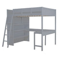 Full Size Loft Bed With Desk And Shelf Gray Full Gray Solid Wood