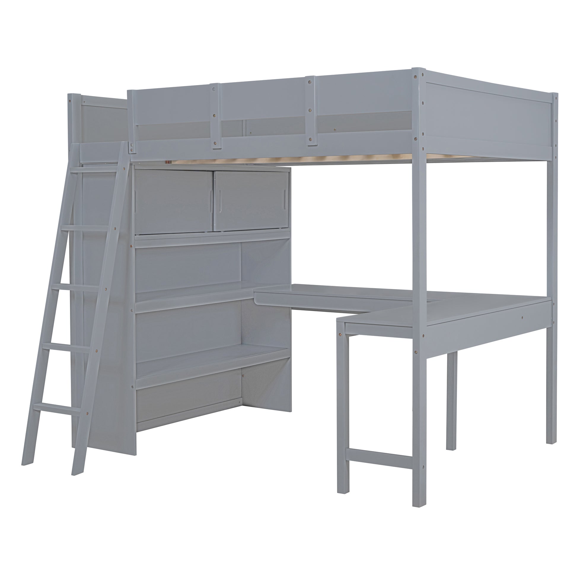 Full Size Loft Bed With Desk And Shelf Gray Full Gray Solid Wood