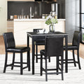 5 Piece Counter Height Table Set, Wooden Kitchen Table Set With Square Table And 4 Upholstered Chairs, Counter Height Dining Table With Crystal Decoration And Chair Set For Kitchen, Dining Room,Black Black Seats 4 Dining Room 4 Leg Square Dining Table