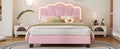 Full Size Upholstered Flower Shape Bed, Elegant Flowers Headboard With Led Light Strip ,Sherpa Fabric Platform Bed With Wooden Slats Support, Pink Full Pink Wood
