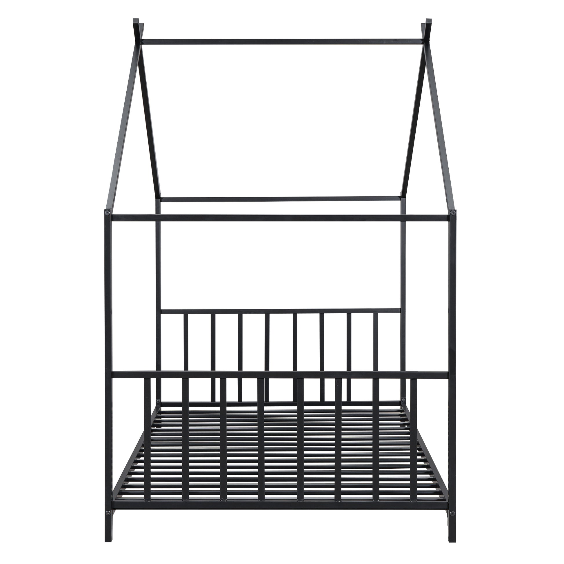 Twin Size Metal House Platform Bed, Black Box Spring Not Required Twin Black Metal Bedroom Bed Frame Metal