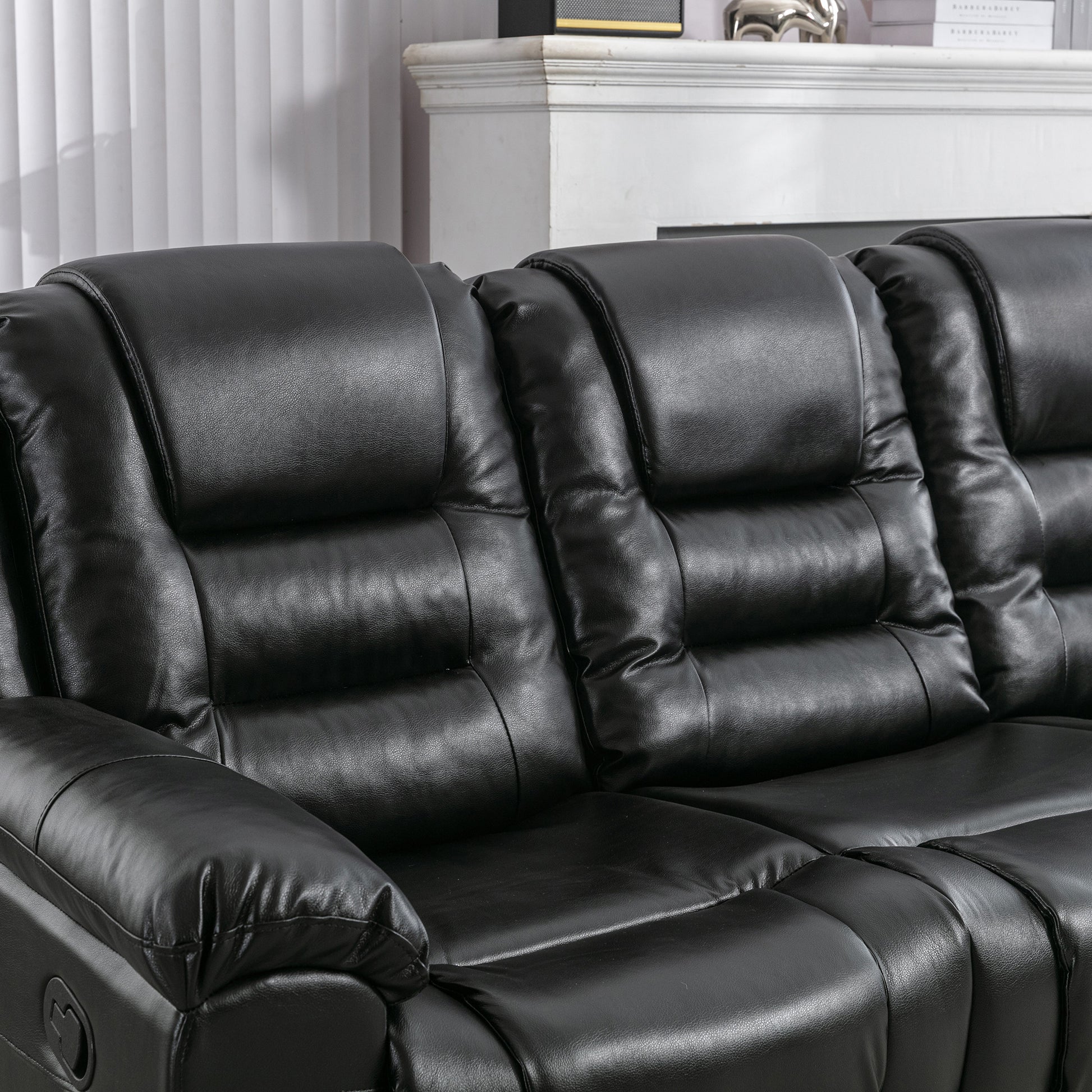 Home Theater Recliner Set Manual Recliner Chair With Wide Armrest, Two Built In Cup Holders For Living Room,Bedroom, Black Old Sku:Sg000760Aab Black Foam Pu Leather