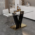 Table And Chair Set. A Rectangular Glass Dining Table With A 0.4 Inch Tempered Glass Tabletop And Mdf Board V Shaped Bracket, Paired With 2 Chairs Consisting Of Pu Seat Cushions And Silver Metal Legs. White Black Seats 2 Tempered Glass