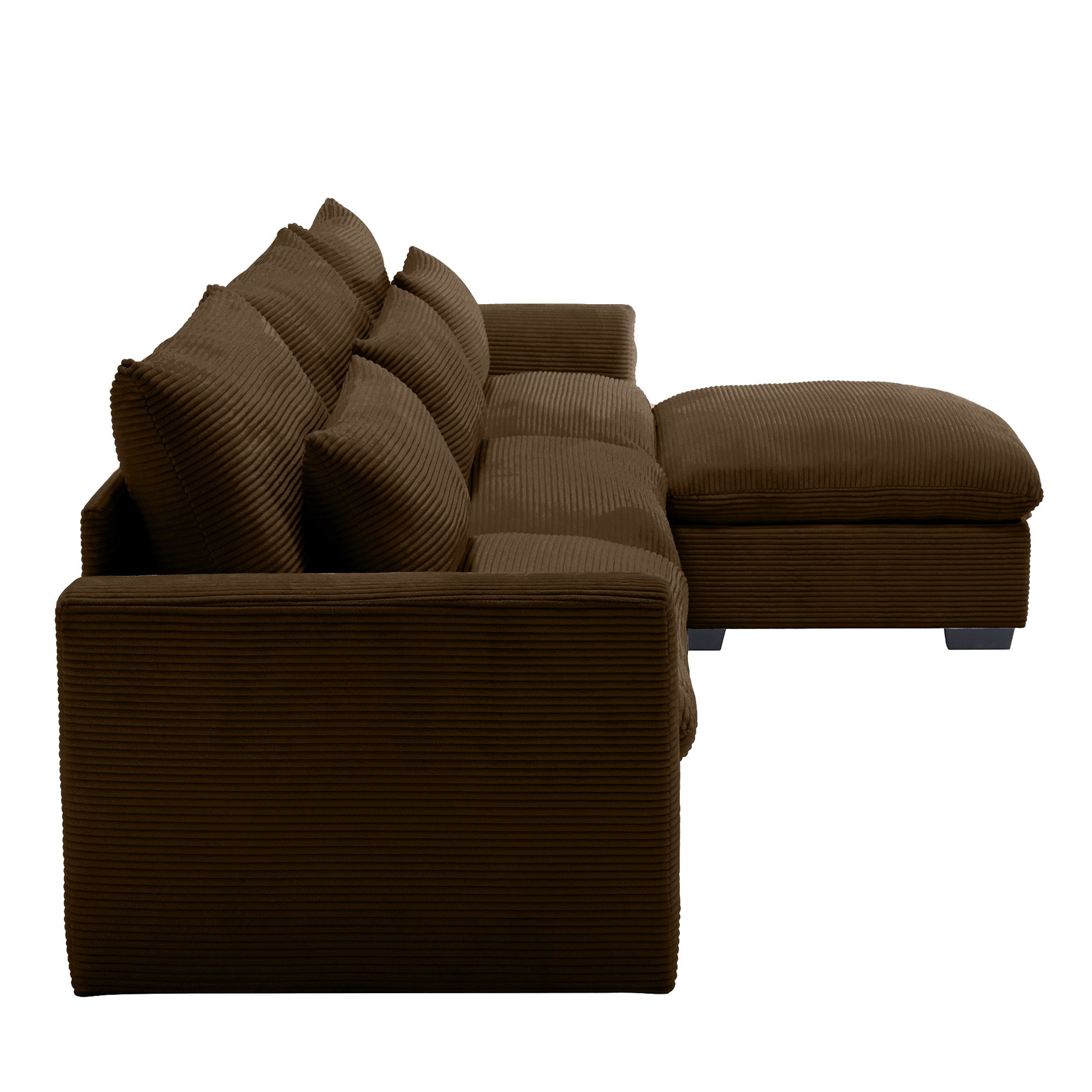 Corduroy Sectional Sofa, L Shaped Couch With Storage Footstool And 3 Pillow, Sectional Couch For Living Room Apartment, Brown Brown Corduroy 3 Seat