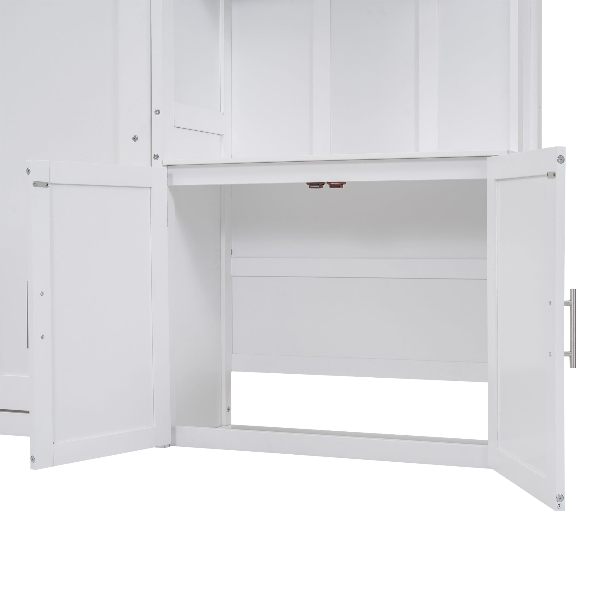 Full Size Murphy Bed With Multiple Storage Shelves And A Cabinet, White Box Spring Not Required Full White Wood Bedroom Murphy Solid Wood Mdf