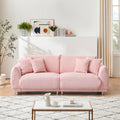 The 86.6 Inch Teddy Fleece Pink Sofa With Four Throw Pillows And Hardware Feet Can Sit Comfortably In An Apartment Bedroom Without Taking Up Space Pink Fabric 2 Seat