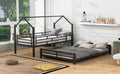 Metal House Bunk Bed, Twin Over Full, Black Full Black Metal