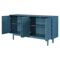 Modern 4 Door Sideboard With Convex Pattern Doors And 2 Silver Handle For Living Room, Dining Room, Kitchen Navy Navy Mdf