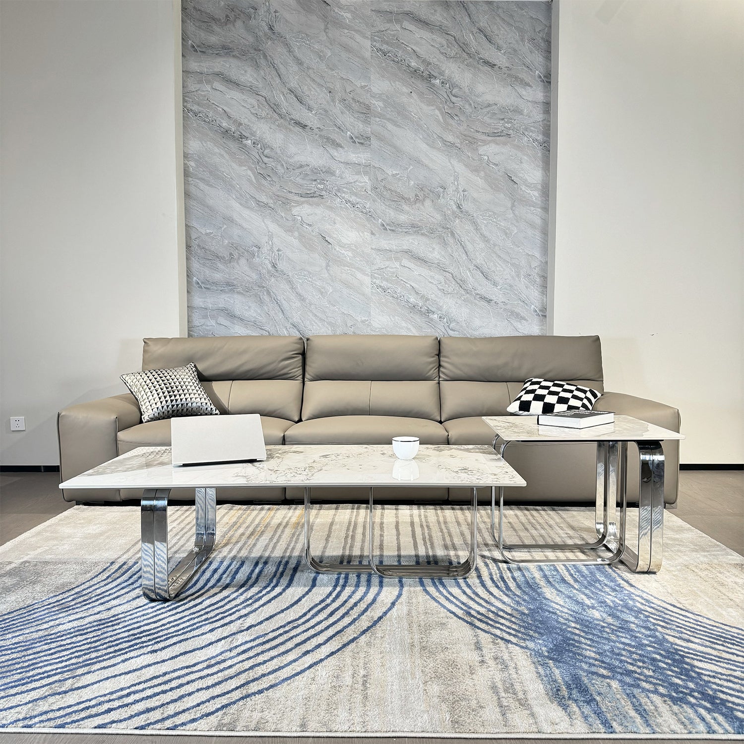 Rectangular End Table With Sintered Stone Top, Silver Metal Frame, For Bed Room, Living Room Silver Modern Square Sintered Stone,Stainless Steel