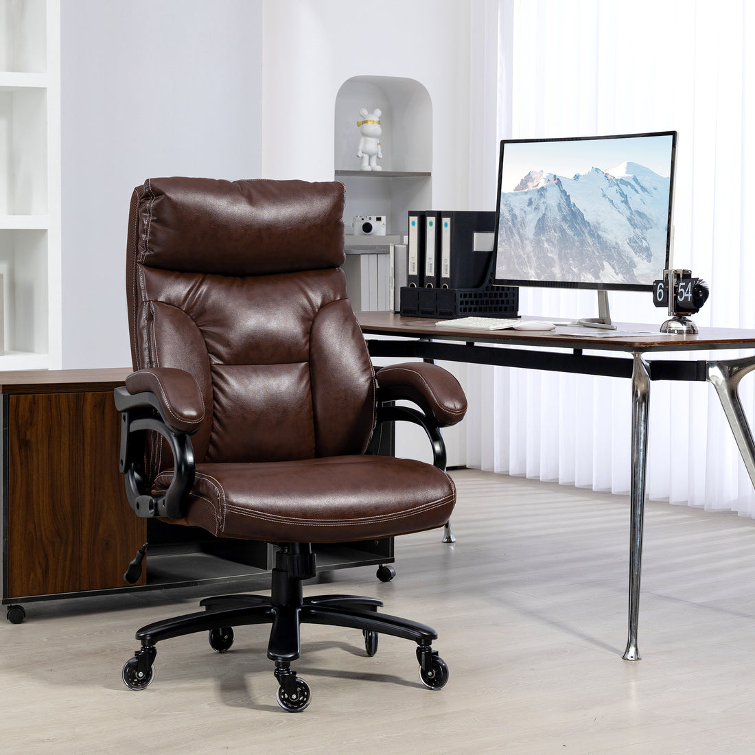 Vinsetto Heavy Duty Pu Leather Office Chair Hold Up To 400Lb, Brown Brown Pu Leather