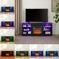 Tv Stand Electric Fireplace Glass Shelves, 3D Fireplace Tv Stand With Led Lights Wood With Usb Charging Outlet Modern Television Table Center For Tv Up To 62