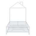 Twin Size Metal Platform Bed With Twin Size Trundle,House Shaped Headboard Design, White Twin White Metal