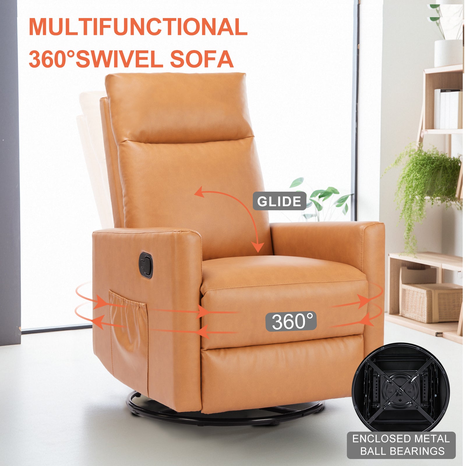 Manual Recliner Chair Winback Single Sofa,Brown Brown Fabric 1 Seat