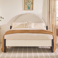 Modern Upholstered Curved Headboard Queen Bedframe Oatmeal Queen Oatmeal Metal Polyester