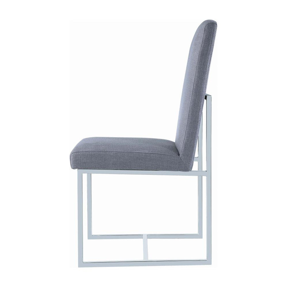 Set Of 2 Upholstered Dining Chairs With Chrome Metal Frame, Grey Solid Grey Dining Room Rectangular Side Chair Set Of 2 Chrome,Fabric