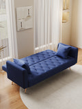 71 Inch Convertibleseat Sofa, American Retro Blue Velvet Material, Suitable For Small Living Room, Bedroom, Office Blue Velvet 2 Seat